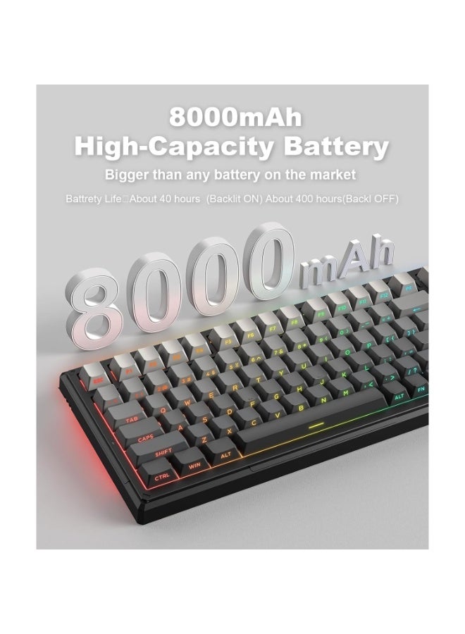 onikuma G83 Tri-Mode Wireless, Bluetooth & Wired RGB Gaming Mechanical Keyboards ,8000mAh - 75% Hot Swappable Custom Keyboard Pre-lubed Reaper Switches Side Printed PBT Keycaps (Black Gray) - Image 3